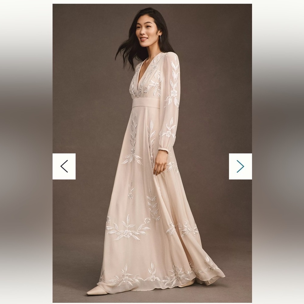 Anthropologie BHLDN Belize Embroidered A-Line Long Sleeve V-Neck Gown Size 4 NWT - Picture 3 of 9